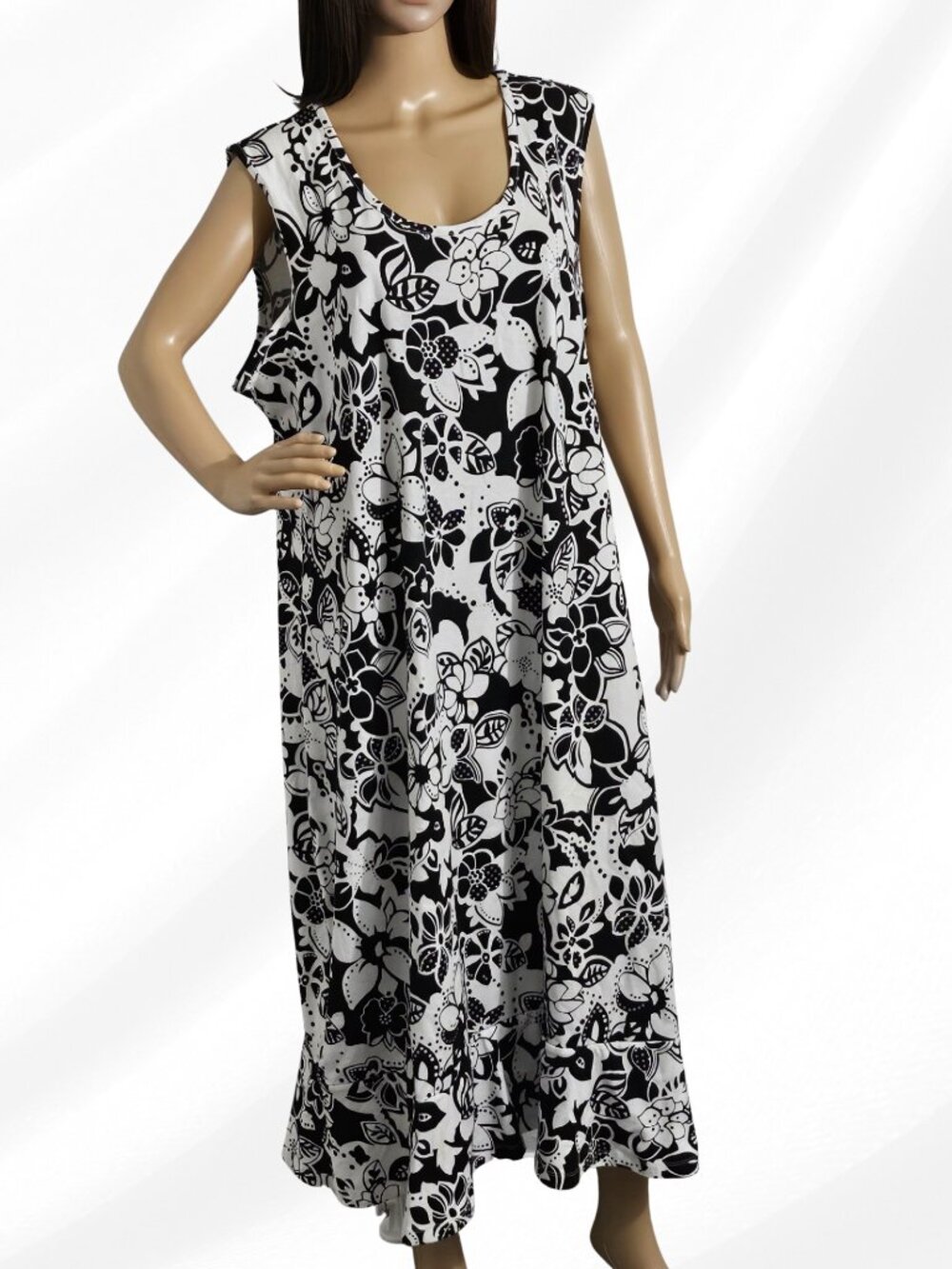 2/$30 Denim & Company Floral Black White Sleeveless Maxi Dress Size 2X